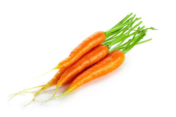 Bunch of baby carrots vegetable isolated over white background.