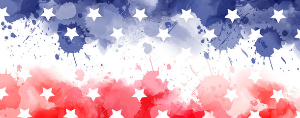 Watercolor banner in USA flag colors with stars