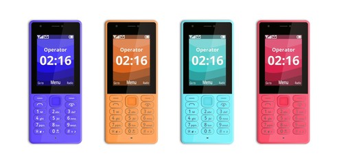 Featurephones with buttons isolated on white background.