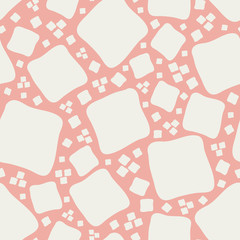 Vibrant mosaic style design with hand drawn white squares on coral background. Seamless vector pattern in organic, modern style. Perfect for stationery, textiles, home decor, giftwrapping, packaging