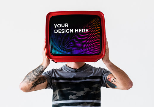 Person Holding Up Retro TV Mockup