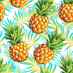 Pineapple. Seamless pattern. Vector floral pattern.