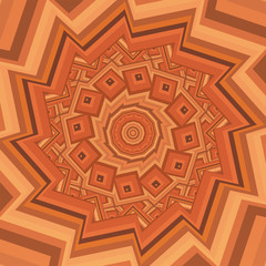 Colorful warm brown kaleidoscope 3D illustration. Beautiful bright mandala fractal ornament for yoga, clubs, shows. Zoom in geometric patterns with circles, rectangles design. 4K Square