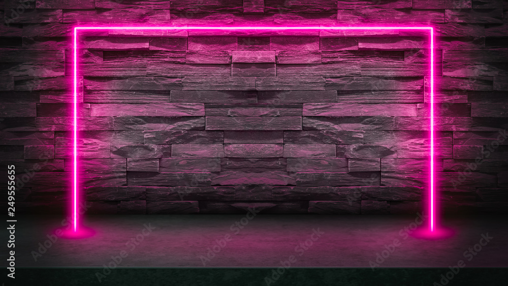 Canvas Prints empty dark stone table with pink fluorescent neon lights. party and night club concept background wi