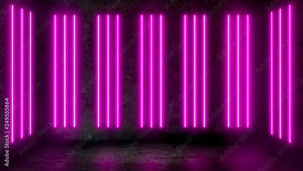 Canvas Prints empty dark abstract room with pink fluorescent neon lights. stage, scene and night club party concep