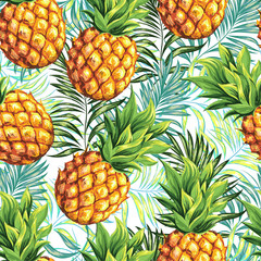 Pineapple. Seamless pattern. Vector floral pattern.
