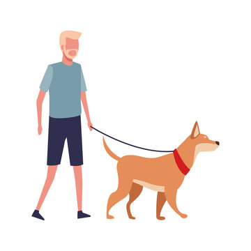 faceless guy walking dog