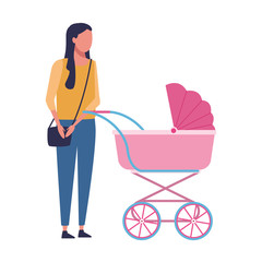 faceless mother and baby carriage