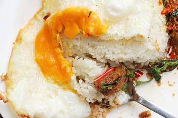 Fried rice basil with crispy pork delicious