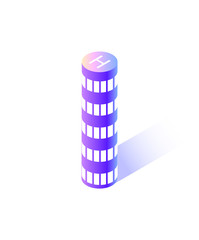 Skyscraper of rounded shape, modern city isolated icon vector. Building with place for helicopter to land, roof with H sign for copters landing smart town