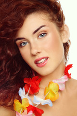 Fototapeta premium Portrait of young beautiful girl with clean makeup
