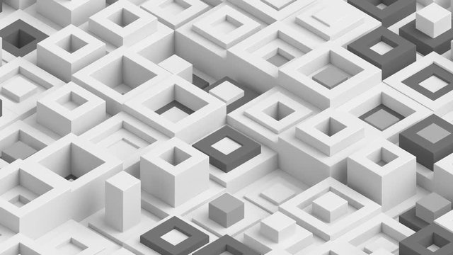  Abstract bright background with simple shapes with random vertical movement. Low contrast 3d render of simple geometry forms. Loopable sequence.