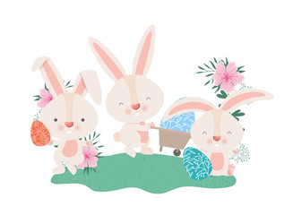 rabbits with wheelbarrow and easter egg icon