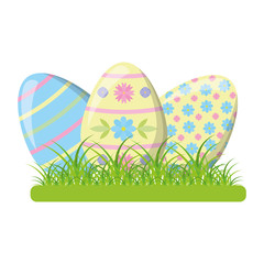 happy easter eggs on grass