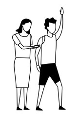 faceless couple raising hand black and white