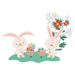 rabbits with wheelbarrow and easter egg icon