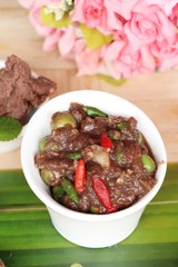 Chili shrimp paste delicious on wood backgroung