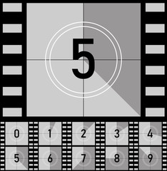 Set retro film movie. Countdown frames timer universal counter with numbers. Vector EPS10