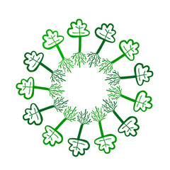 Green trees with roots hand drawn mandala illustration