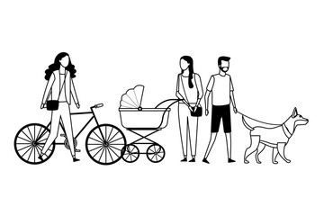 faceless people walking black and white