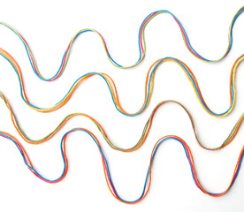 Set of colorful winding lines of cotton thread  isolated on white background. Different color pink,...