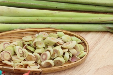 lemon grass for cooking on wood background