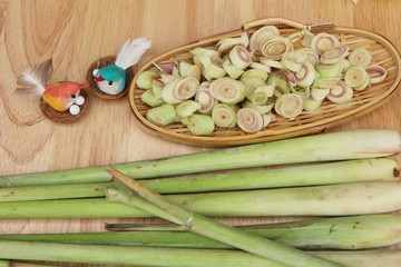 lemon grass for cooking on wood background