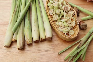 lemon grass for cooking on wood background