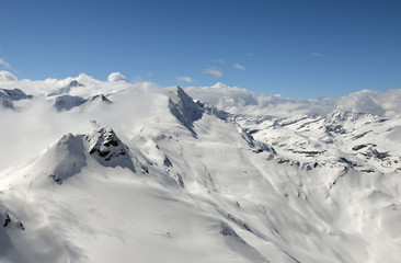 Panorama of glacier Kaprun in winter, top Kitzsteinhorn, 3029 meter above sea level, Zell am See