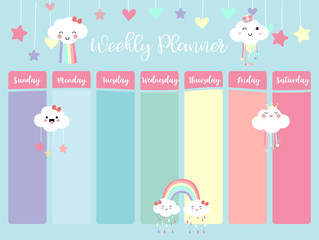 Pastel weekly planner with cloud,rainbow,heart and star