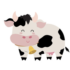 Cow hand drawn cute card with cow and bell