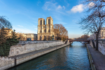 Fototapeta na wymiar Notre Dame de Paris Cathedral, beautiful Cathedral in Paris. View from the River Seine. France