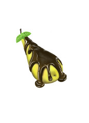  Ripe pear in chocolate. Gourmet Dish