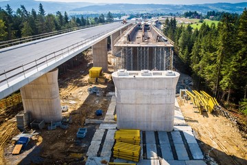 Drone view on highway bridge in construction