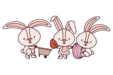bunnies with wheelbarrow and easter egg icon