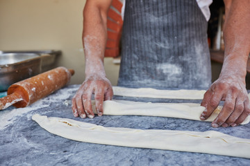 Pide turkish traditional pizza being cooked