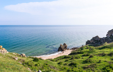 Beautiful sea landscape. Sea coast. Coast of the Azov Sea, Crimea, Kerch, General Beaches.