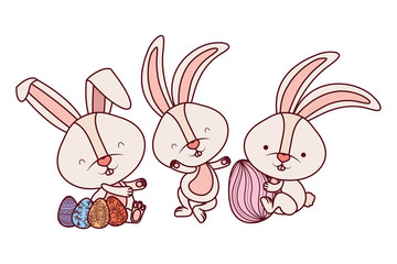 easter rabbits with egg isolated icon