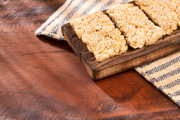 Whole grain bar - Sugar Free. Wooden background