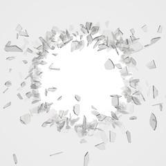 Broken glass from the blow, shot on a white isolated background