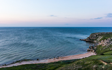 Fototapeta na wymiar Beautiful sea landscape. Sea coast. Coast of the Azov Sea, Crimea, Kerch, General Beaches.