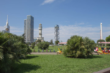 Modern high-rise buildings in Batumi, Adjara, Georgia. Near the new Boulevard of Batumi promenade