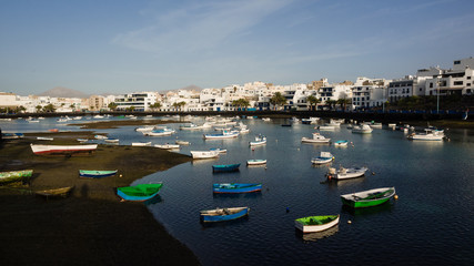 Fototapeta na wymiar Boats in the lagoon of San Gines in Arrecife, Lanzarote.