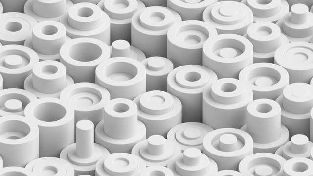  Abstract bright background with simple shapes with random vertical movement. Low contrast 3d render of simple geometry forms. Loopable sequence.