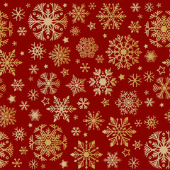 Snow pattern on red background. Vector Illustration.