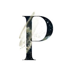 Abstract Alphabet Font - textured letter P composition with brush stroke. Unique collection for wedding invites decoration and many other concept ideas.