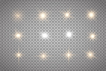Fototapeta na wymiar Set of Glowing Light Stars isolated on transparent background. Vector sglowing sparks