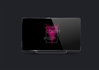 Mock-up of realistic devices. TV screen on black background. Vector illustration 