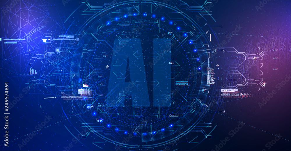 Poster artificial intelligence (ai) landing page. hud elements,graph. digital display elements for the web.