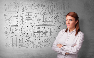 Fototapeta premium Casual person thinking with drawn signs concept 